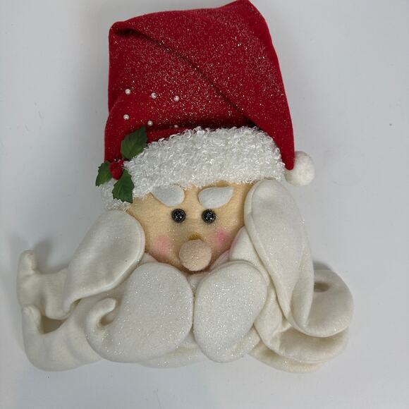 Gerson Int Hanging Christmas Santa Head 16" Red Yule Tidings Fabric Glittered - Picture 6 of 11